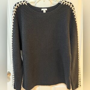 J. Jill Black and Cream Sweater with Nordic Geometric Design